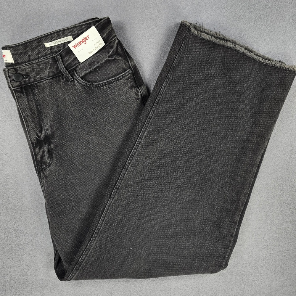 Wrangler Jeans Womens 14‎ Gray Mid Rise Loose Straight Distressed Raw Hem